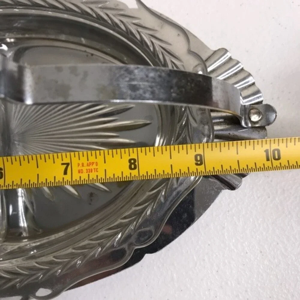 Vintage Divided Glass Metal Handle Serving Condiment Entertainment Holiday Tray